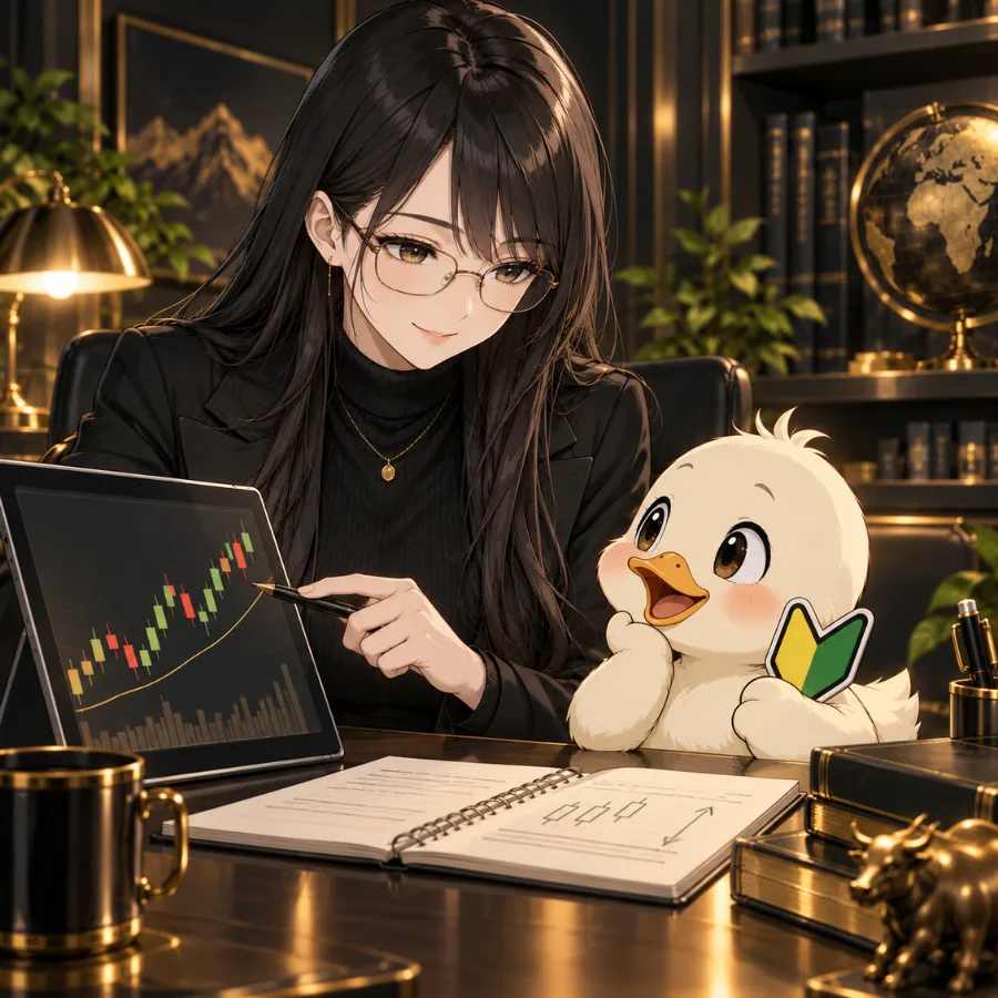 凛とカモ君がGOLDチャートの基礎を解説する初心者向けイメージ