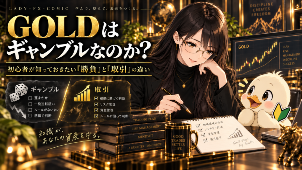 GOLD取引はギャンブルではなく、根拠・損切り・資金管理を決めて行う取引であることを解説したアイキャッチ画像