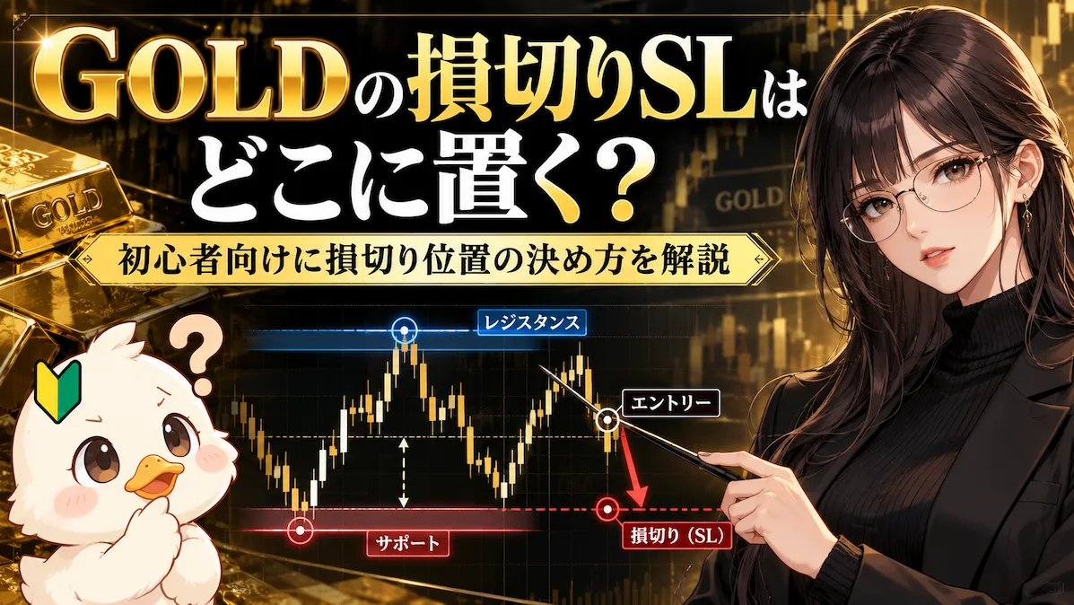 GOLDの損切りSLをどこに置くかを初心者向けに解説するアイキャッチ画像